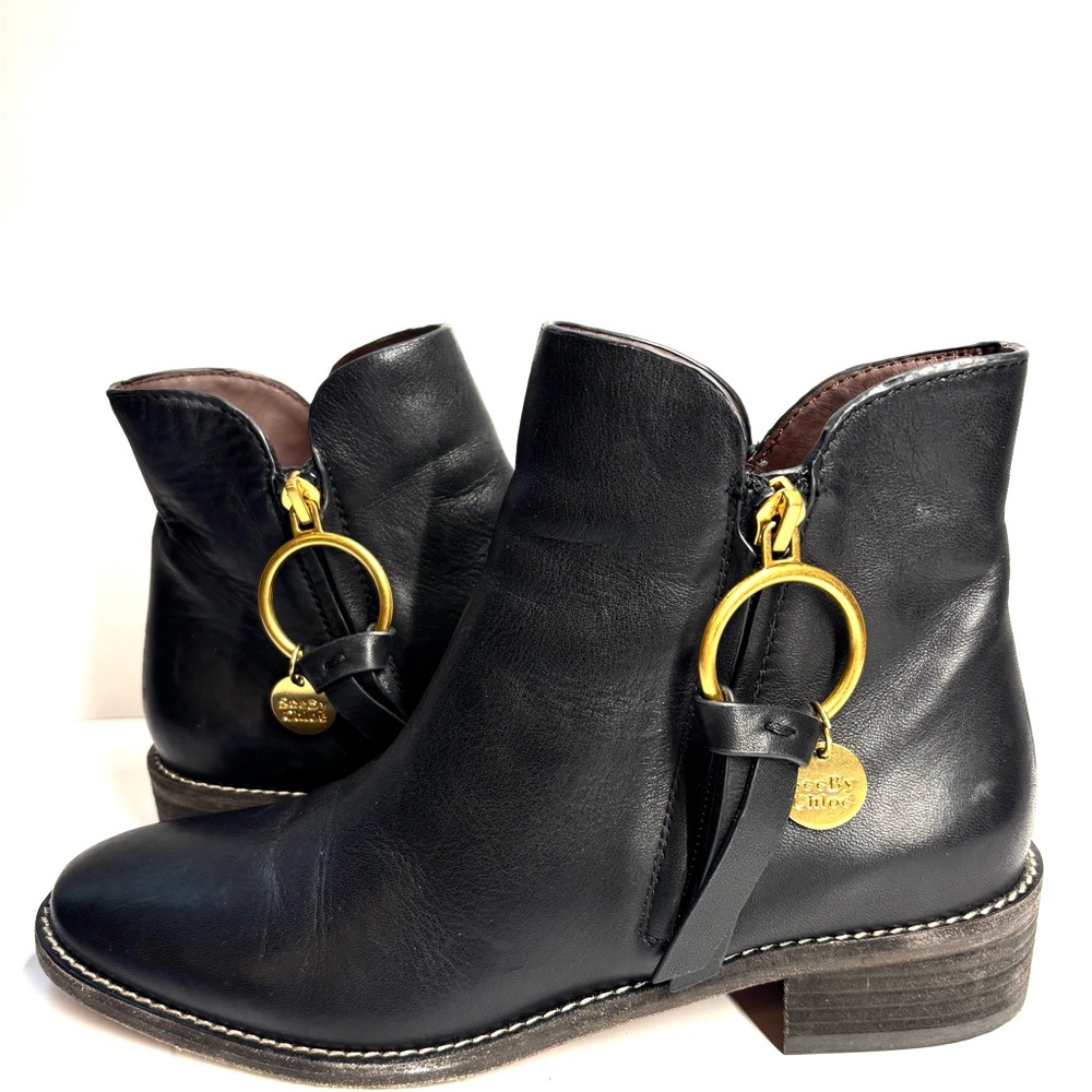 See By Chloe Women's Louise Flat Boot Ankle, Black, Size 6.5 EU 37 - Picture 10 of 13